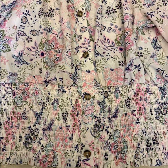 Pink and Purple Paisley Off the Shoulder Peasant Floral Print Top - Picture 4 of 7